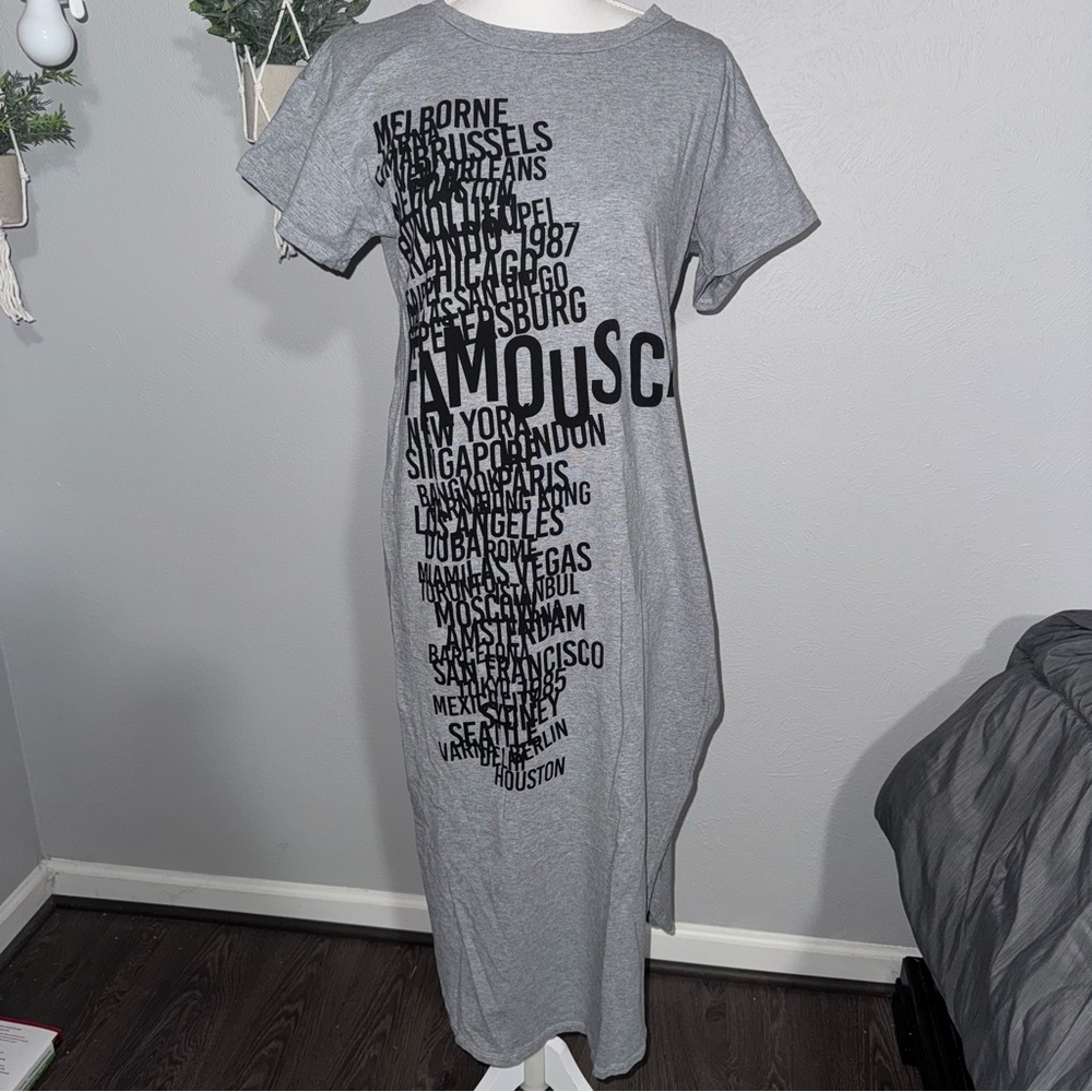 Fashion Nova Women’s Gray FAMOUS CITY 1987 Maxi Dress Size Small - Picture 2 of 13